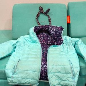 Eddie Bauer Sz 14/16 Nylon light reversible winter jacket with matching headband